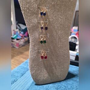 4 Pair Of Goldtome Leveeback Emerald Cut Stone Eareings Nevernwore